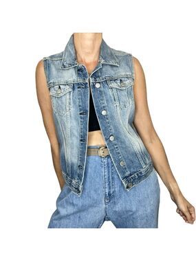 GAP 1969 100% cotton distressed thin denim retro style jean trucker vest M